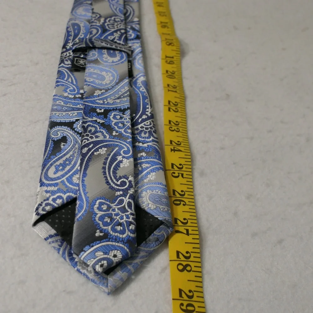 Stacy Adams Mens Necktie‎ OS Blue Silver Paisley Microfiber Elegant Formal Dandy